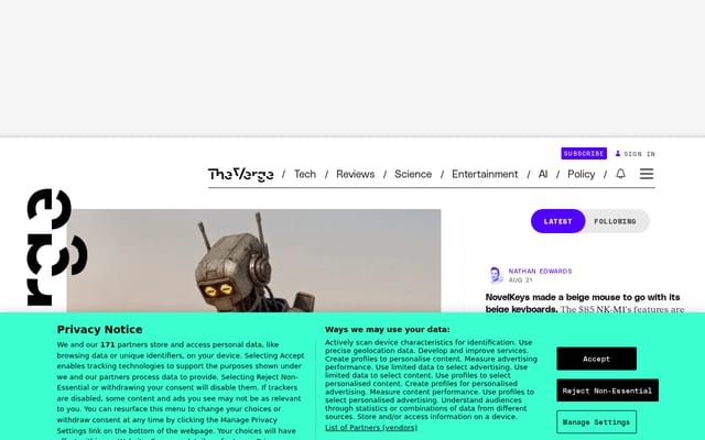 Screenshot of theverge.com