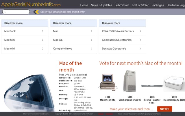 Screenshot of appleserialnumberinfo.com