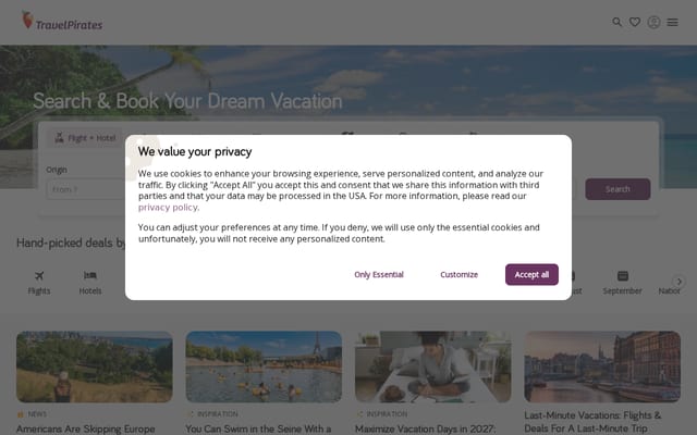 Screenshot of travelpirates.com
