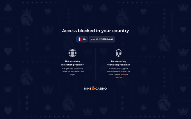 Screenshot of ninecasino.com