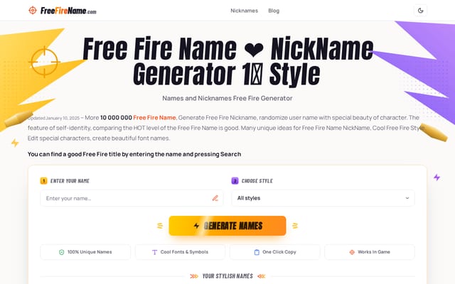 Screenshot of freefirename.com