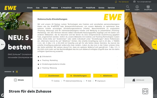 Screenshot of ewe.de