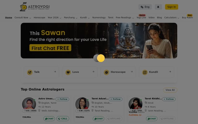 Screenshot of astroyogi.com