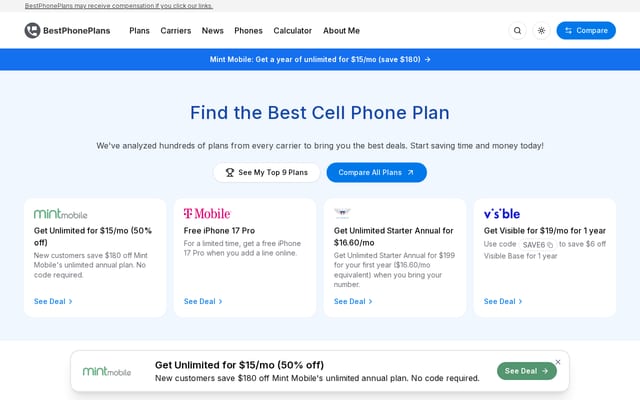 Screenshot of bestphoneplans.net