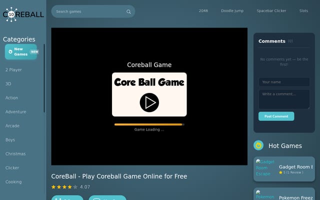Screenshot of coreball.co