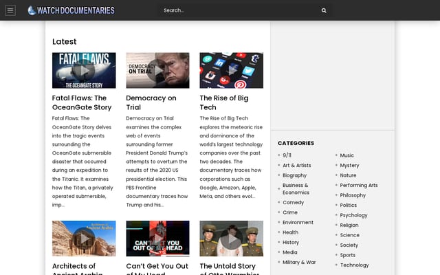Screenshot of watchdocumentaries.com