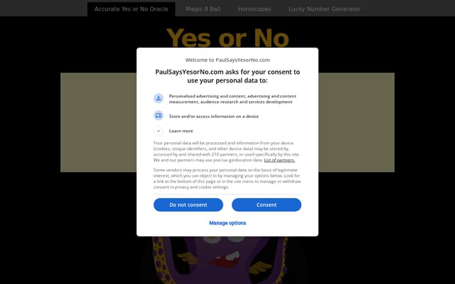 Screenshot of paulsaysyesorno.com