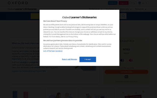 Screenshot of oxfordlearnersdictionaries.com