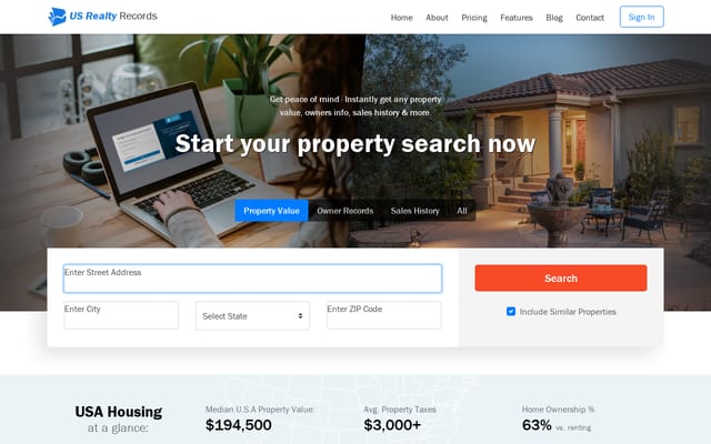 Screenshot of usrealtyrecords.com