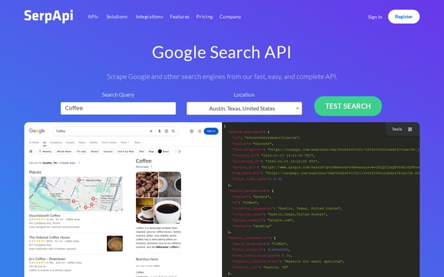 Screenshot of serpapi.com
