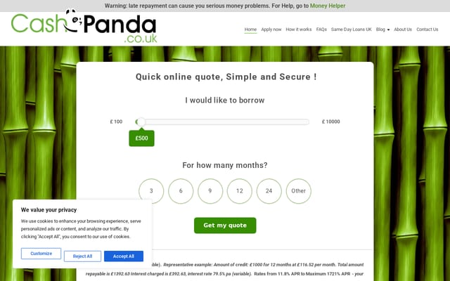 Screenshot of cashpanda.co.uk