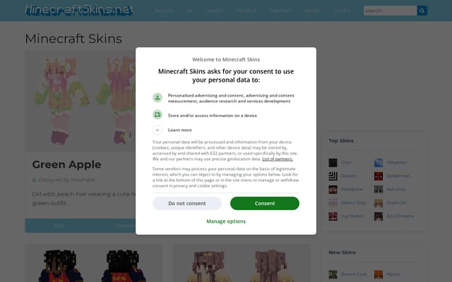 Screenshot of minecraftskins.net