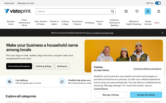 Screenshot of vistaprint.ie