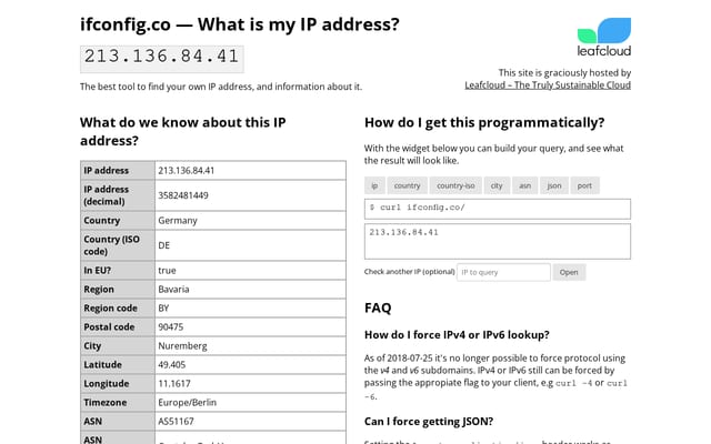 Screenshot of ifconfig.co