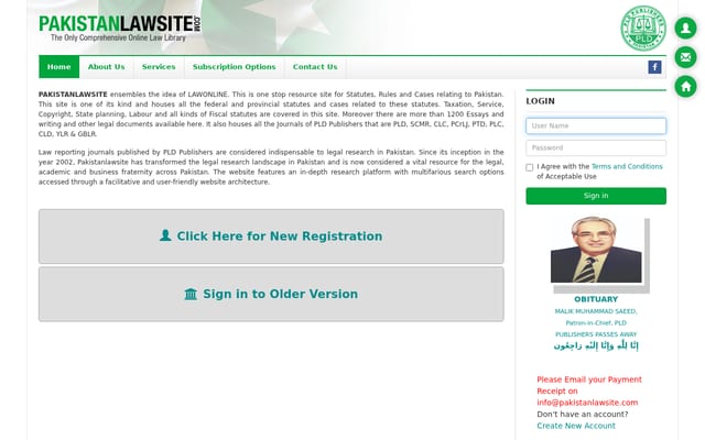 Screenshot of pakistanlawsite.com