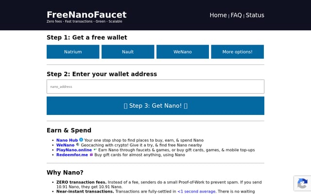 Screenshot of freenanofaucet.com