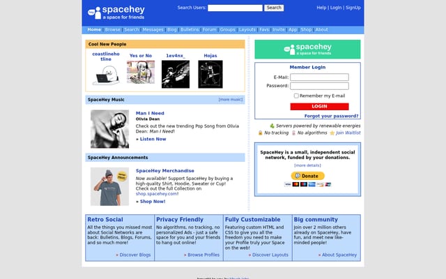 Screenshot of spacehey.com
