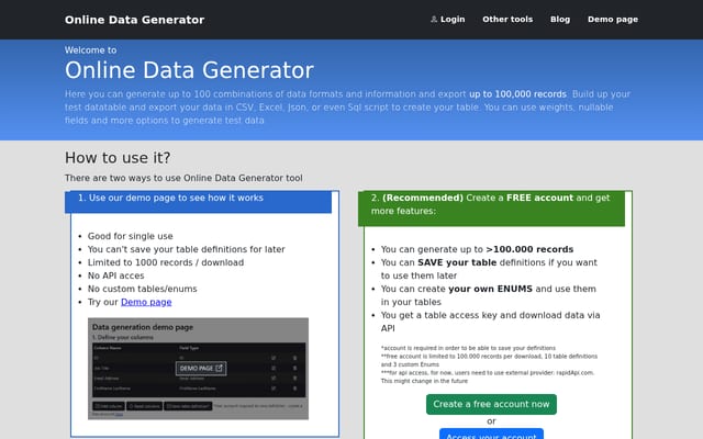 Screenshot of onlinedatagenerator.com