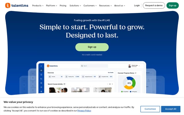 Screenshot of talentlms.com