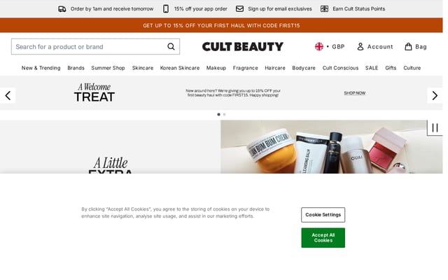 Screenshot of cultbeauty.co.uk