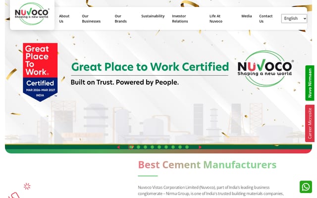 Screenshot of nuvoco.com