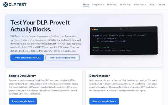 Screenshot of dlptest.com