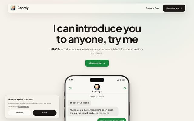 Screenshot of boardy.ai