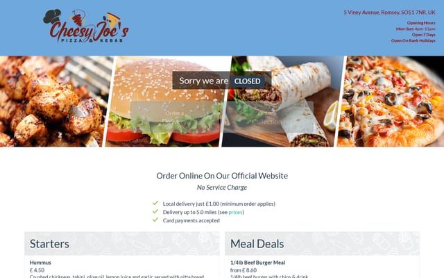 Screenshot of cheesyjoespizzakebab.co.uk