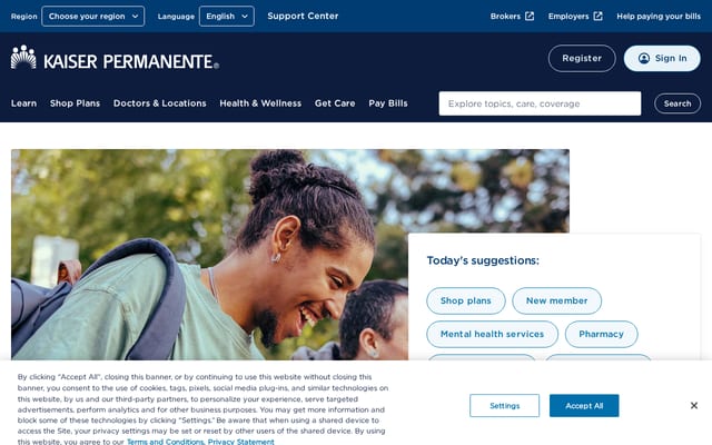 Screenshot of kp.org