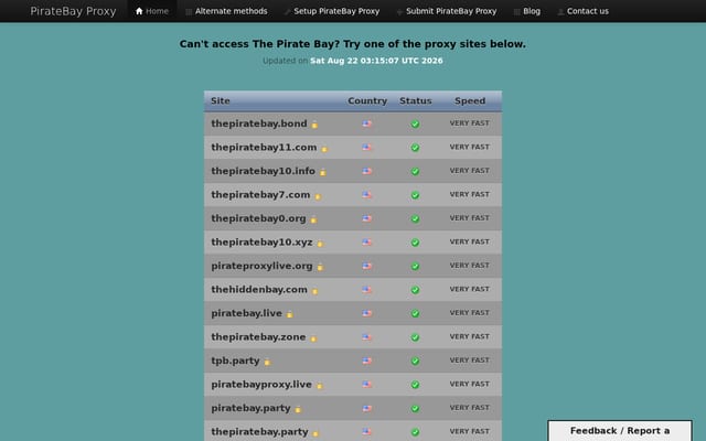 Screenshot of piratebay-proxylist.com