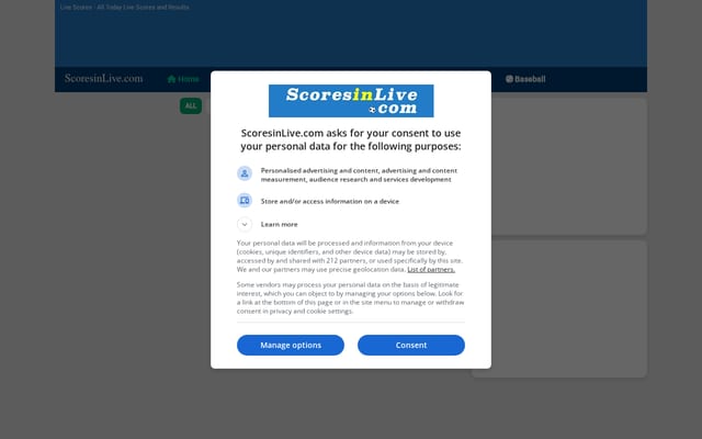Screenshot of scoresinlive.com