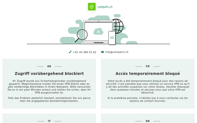 Screenshot of comparis.ch
