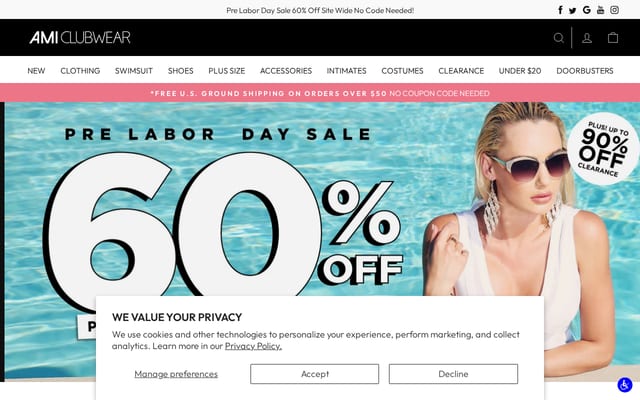 Screenshot of amiclubwear.com