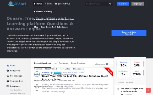 Screenshot of quearn.com