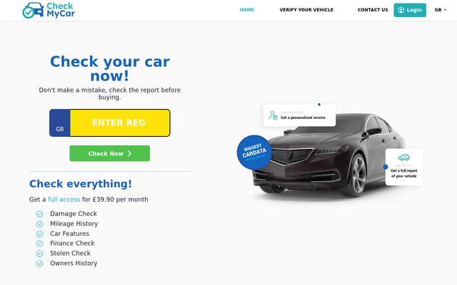 Screenshot of checkmycar.io