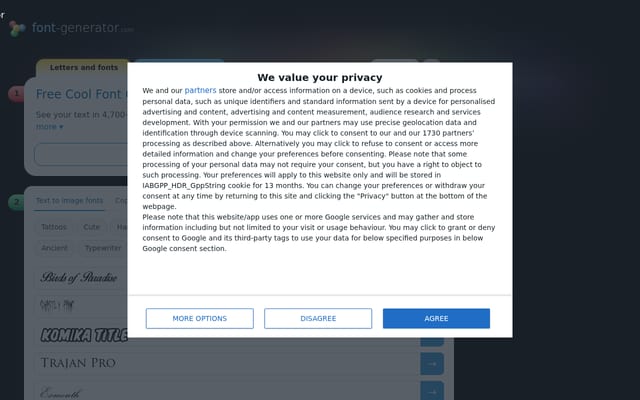 Screenshot of font-generator.com