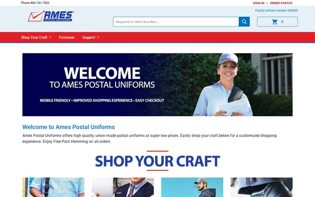 Screenshot of amesuniforms.com