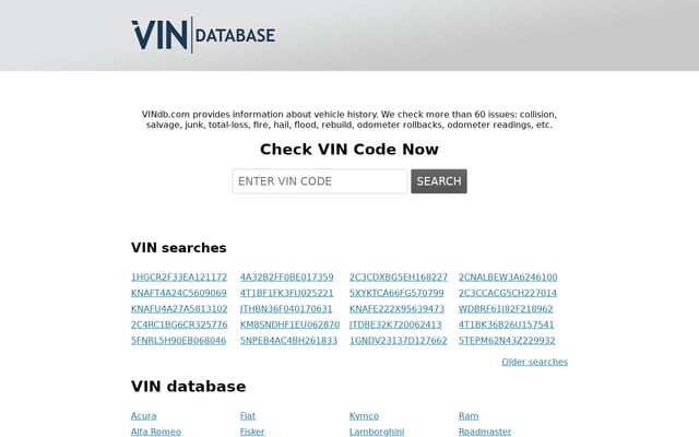 Screenshot of vin-db.com