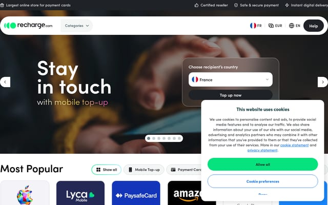 Screenshot of recharge.com