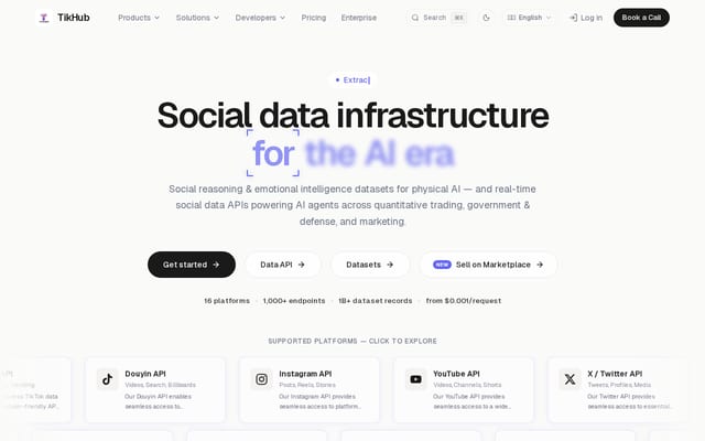 Screenshot of tikhub.io