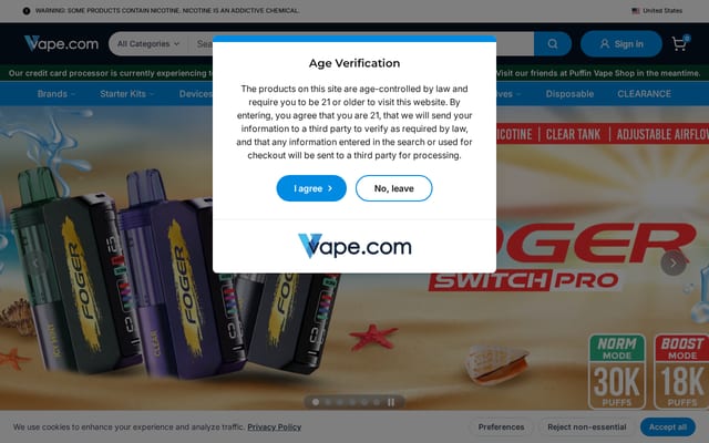 Screenshot of vape.com