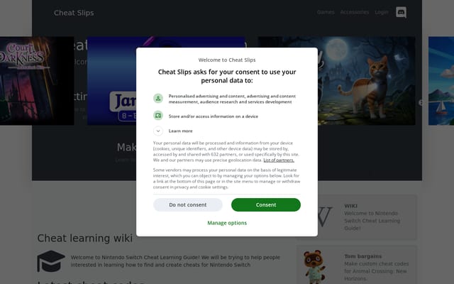 Screenshot of cheatslips.com