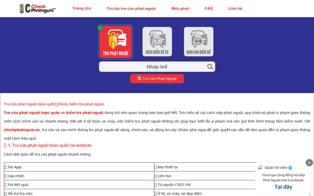 Screenshot of checkphatnguoi.vn