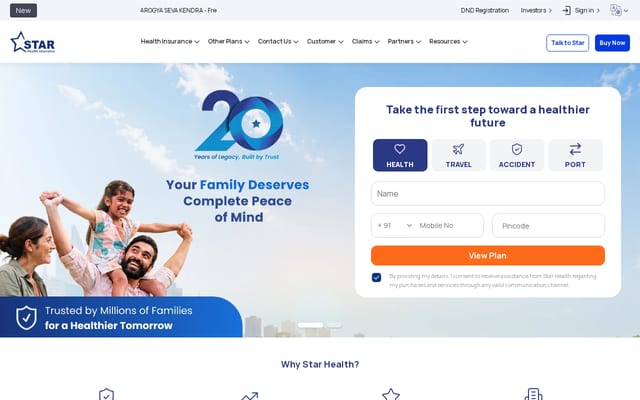 Screenshot of starhealth.in