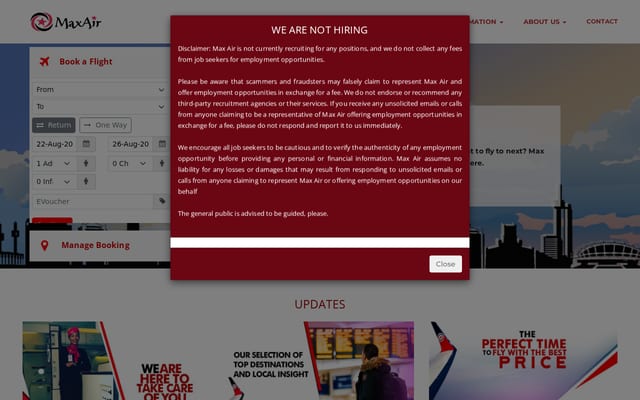 Screenshot of maxair.com.ng