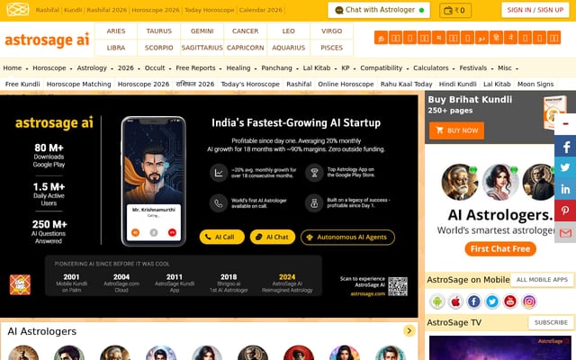 Screenshot of astrosage.com