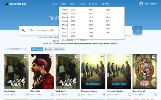 Screenshot of primewire.live