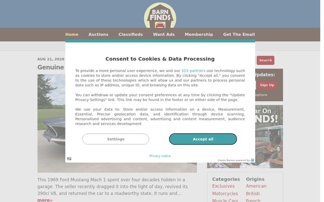 Screenshot of barnfinds.com