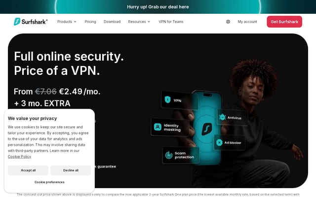 Screenshot of surfshark.com