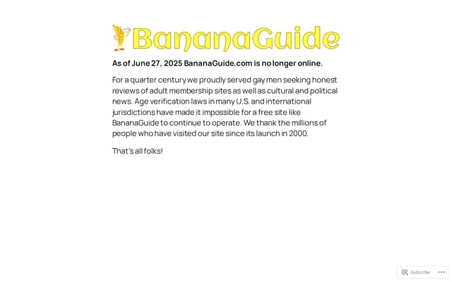 Screenshot of bananaguide.com